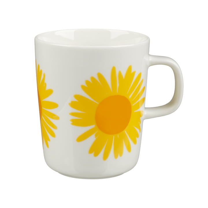 Marimekko - Oiva Auringonkukka Mug with handle 250 ml, white / sunny yellow / orange