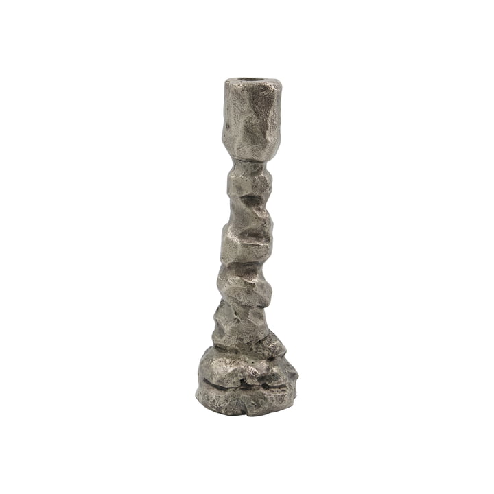 Raku candlestick, h 25 cm, antique silver from House Doctor