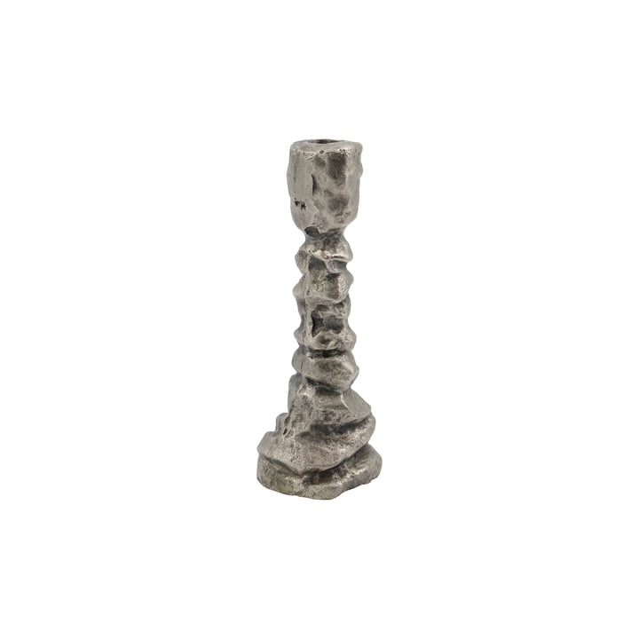 Raku candlestick, h 20 cm, antique silver from House Doctor