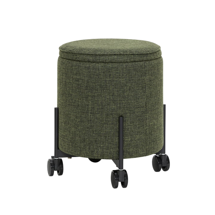 Contain Pouf with wheels small Ø 42 x 46 cm, green from Hübsch Interior