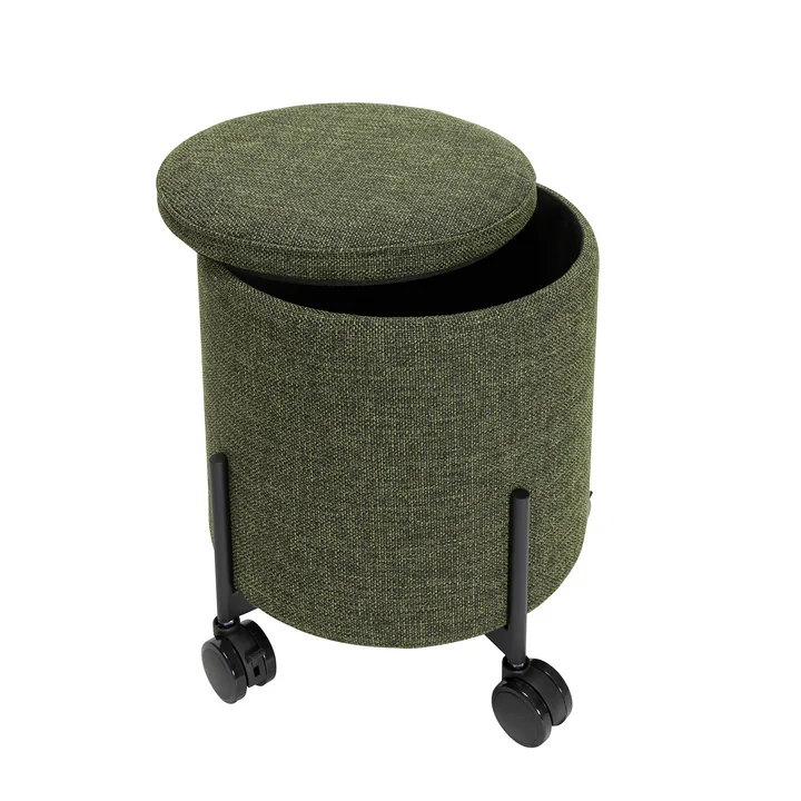 Contain Pouf with wheels small Ø 42 x 46 cm, green from Hübsch Interior