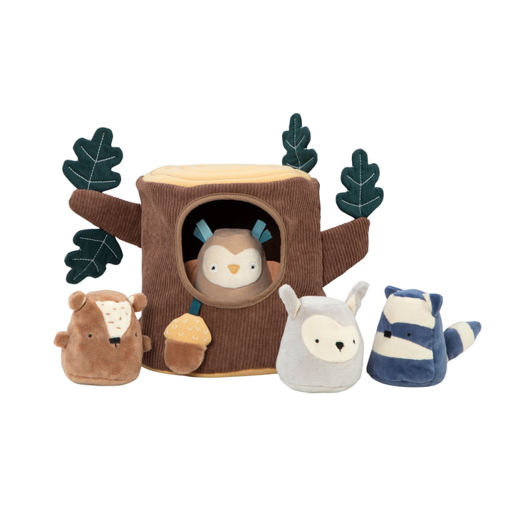 Activity toy tree stump with forest animals by Sebra in color brown