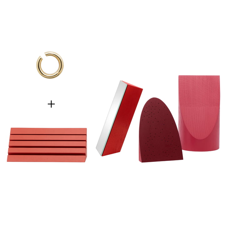Nikara Jewelry holder set of 4 from Schönbuch in tomato red / sunrise / watermelon / wine red + earring gold for free