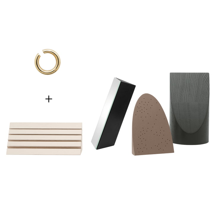 Nikara Jewelry holder set of 4 from Schönbuch in slate / ivory / granite / cocoa + earring gold for free