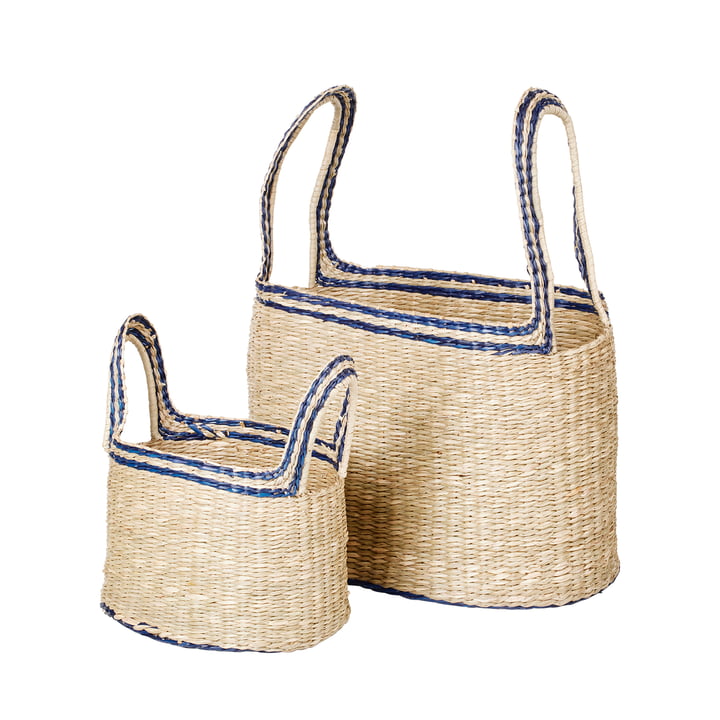 Lykke basket from Broste Copenhagen in the version natural / baja blue (set of 2)