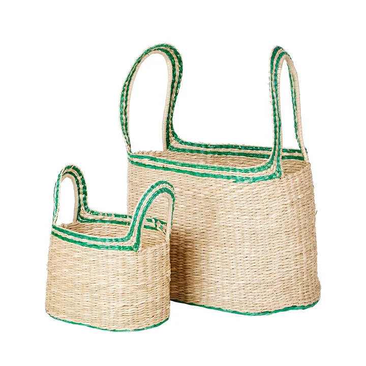 Lykke Basket from Broste Copenhagen in the natural / jelly green version (set of 2)