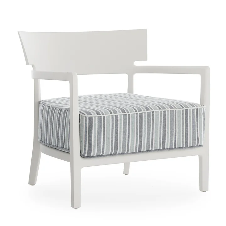 Cara Outdoor Armchair, frame white matt, cover green striped from Kartell