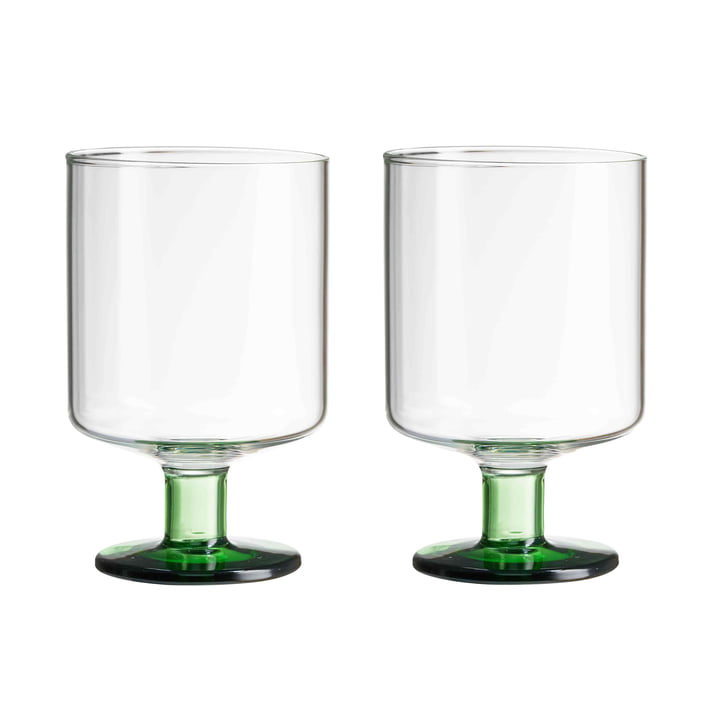 Generous Wine glass in clear / green version (set of 2)