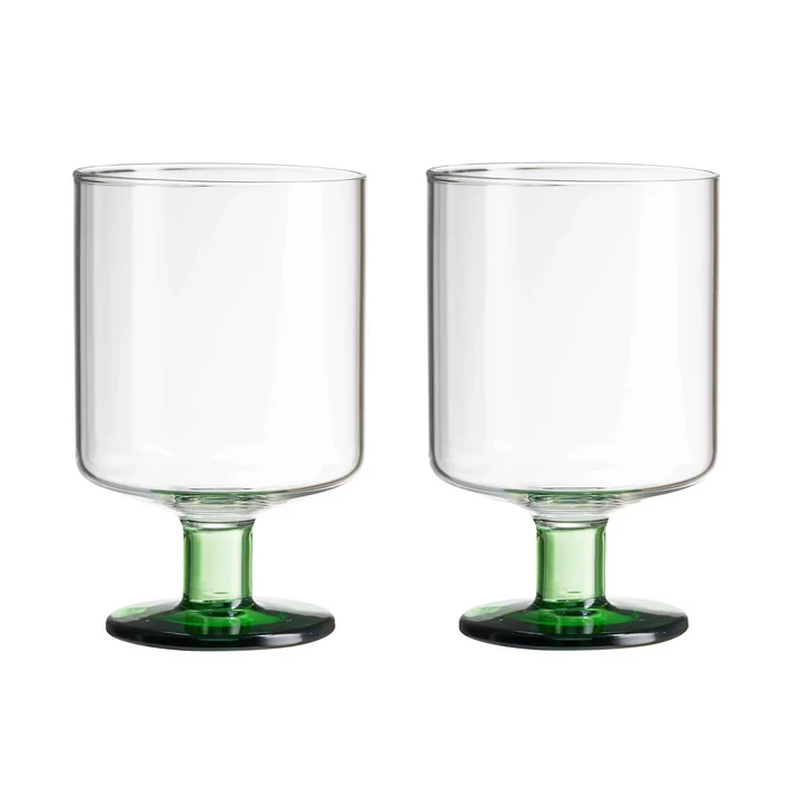 Generous Wine glass in clear / green version (set of 2)