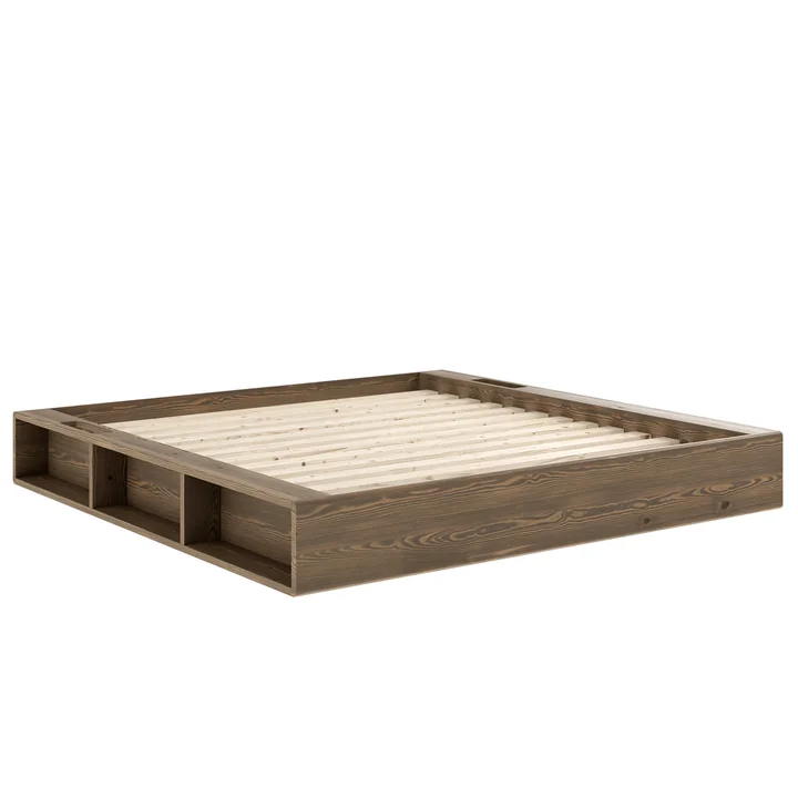 Karup Design - Ziggy bedstead with slatted frame and storage, 180 x 200 cm, pine carob brown lacquered