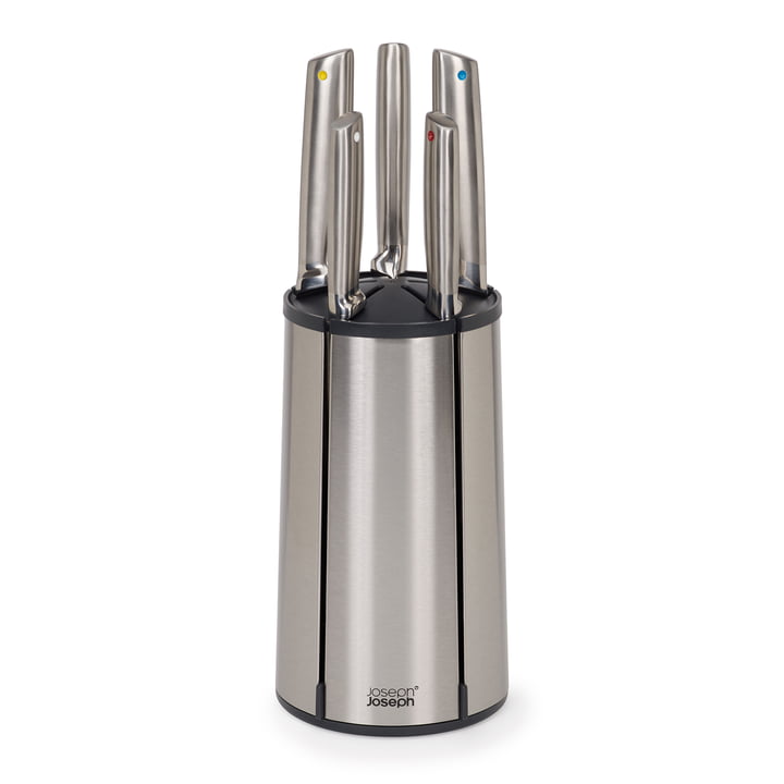 Elevate Knife carousel, 5-piece knife set with rotating knife block, stainless steel by Joseph Joseph