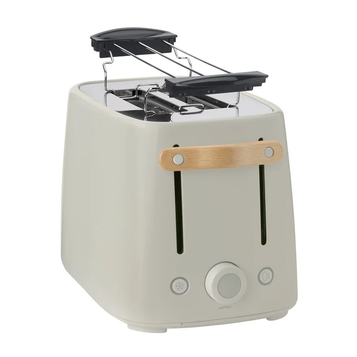 Emma Toaster from Stelton in the color sand with bun attachment