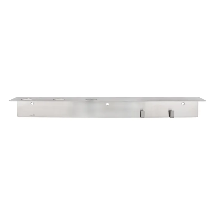 Shelf with bottle holder and hook rail, brushed silver finish from Meraki