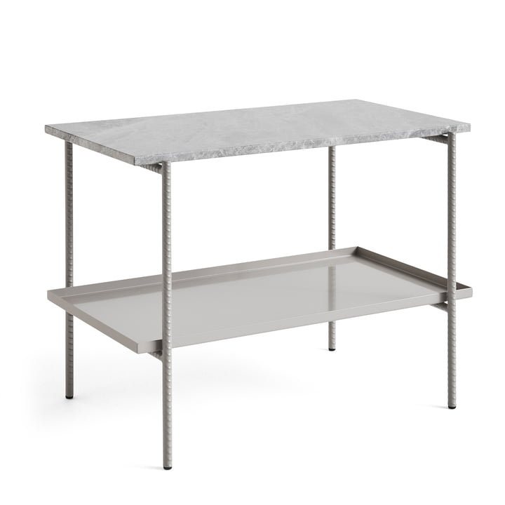 Rebar Side table rectangular two levels, marble gray / fossil gray of Hay
