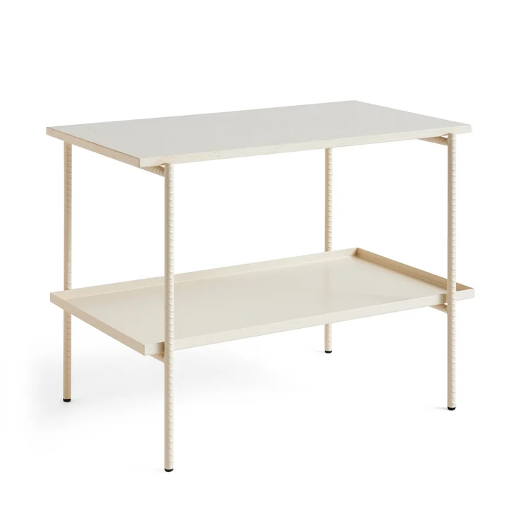 Rebar Side table rectangular two levels, marble beige / alabaster of HAY