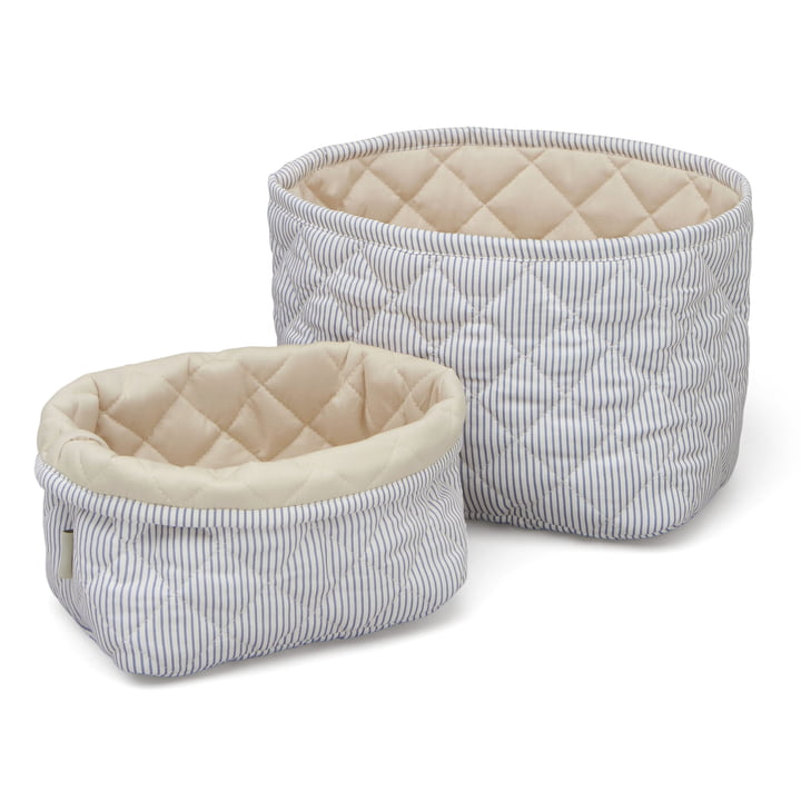 Quilted storage baskets classic Stripes Blue from Cam Cam Copenhagen in the version praline
