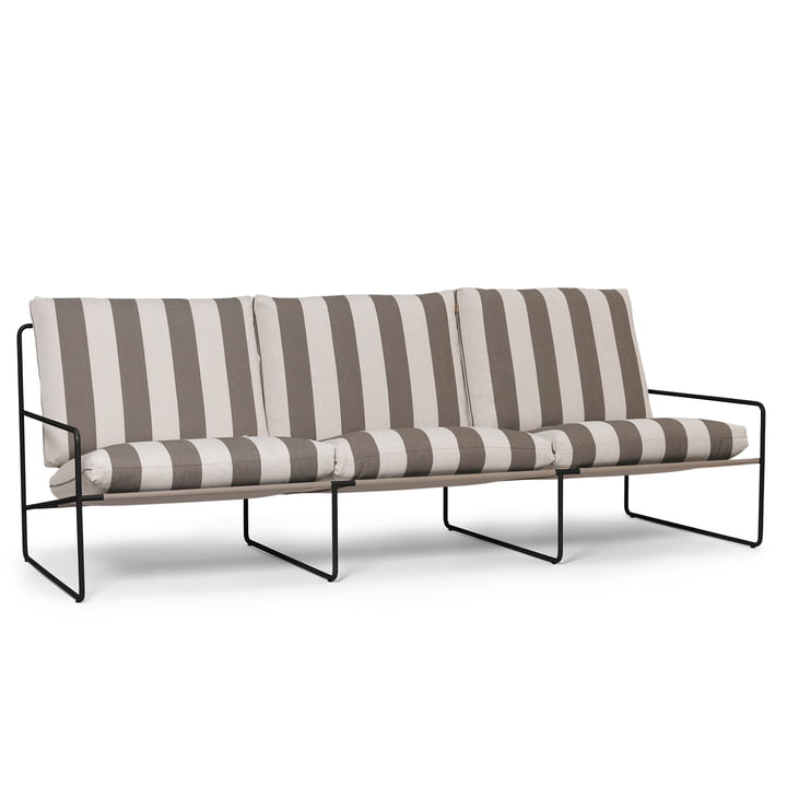 Desert Stripe Outdoor 3 seater sofa, black / chocolate by ferm Living