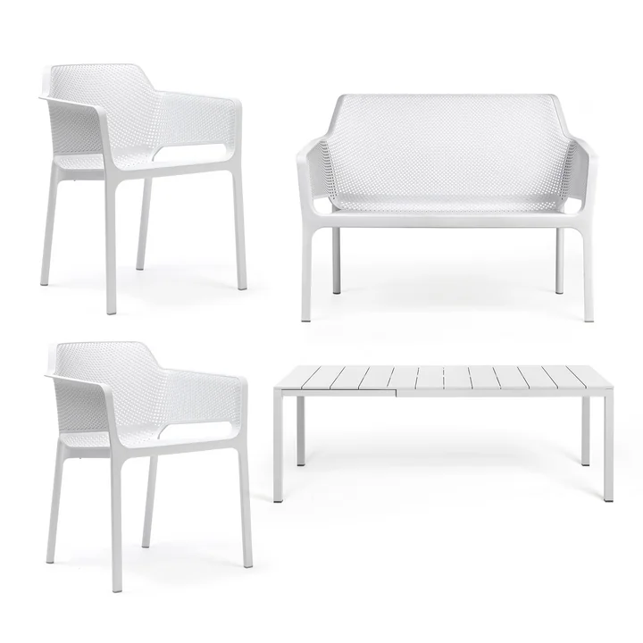 Nardi - Rio Alu extension table 140 + Net bench + 2x Net armchair, white