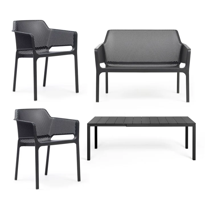 Nardi - Rio Alu Extending Table 140 + Net Bench + 2x Net Armchair, anthracite