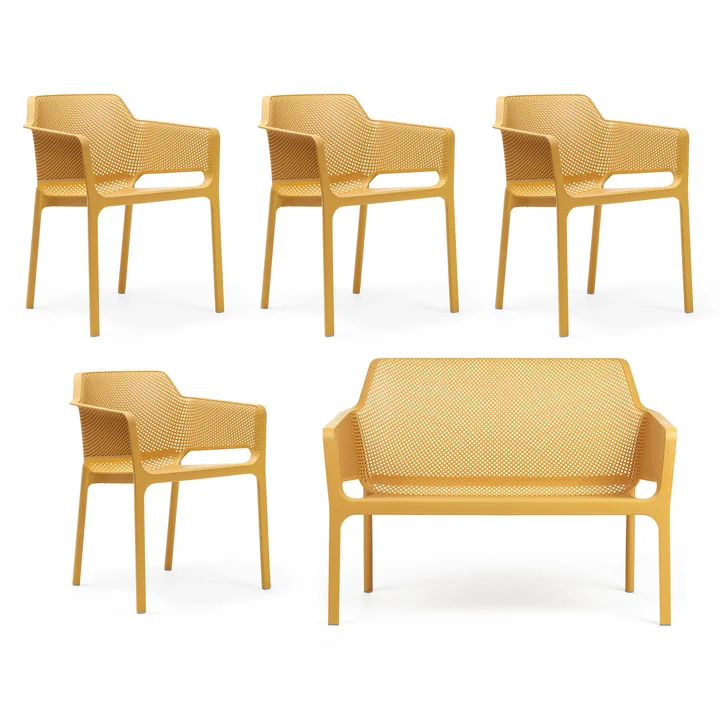 Nardi - Net bench + 4x Net armchair, senape