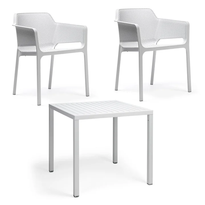 Nardi - Net armchair (2x) + Cube table 80, white