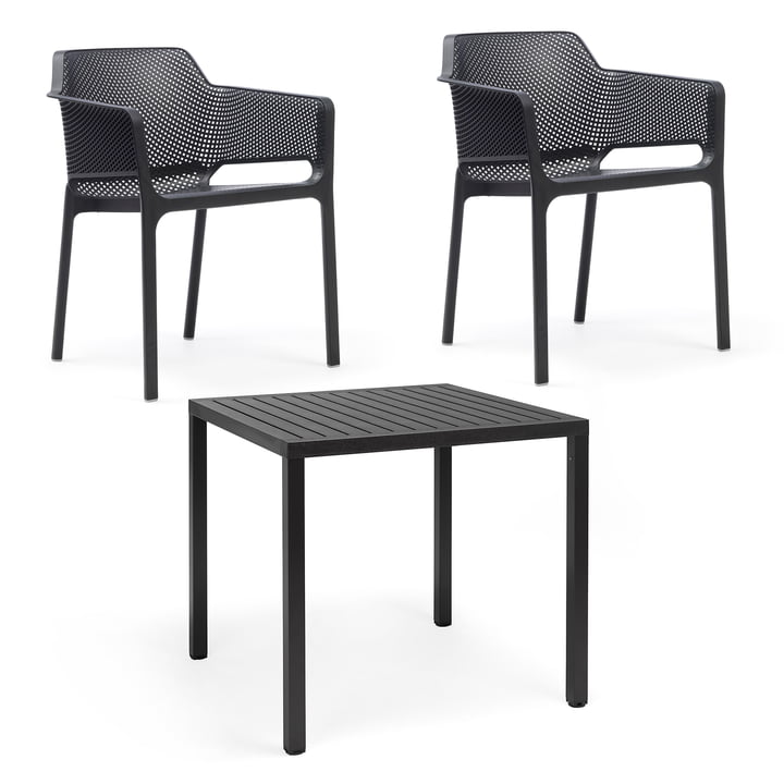 Nardi - Net armchair (2x) + Cube table 80, anthracite