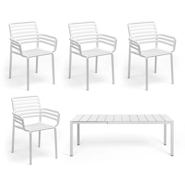 Nardi - Doga Armchair (4x) + Rio Alu extendable table 140, white