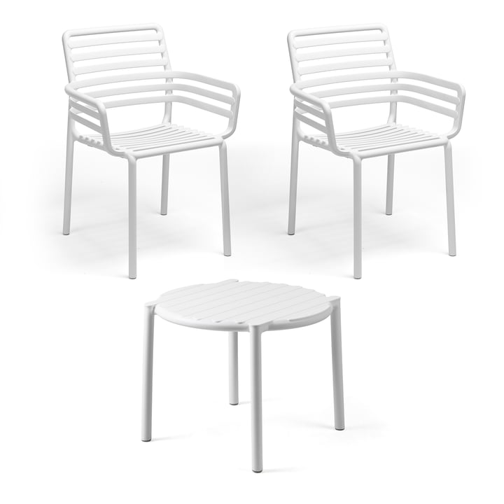 Nardi - Doga Armchair (2x) + Doga Side table, Ø 50 cm, white