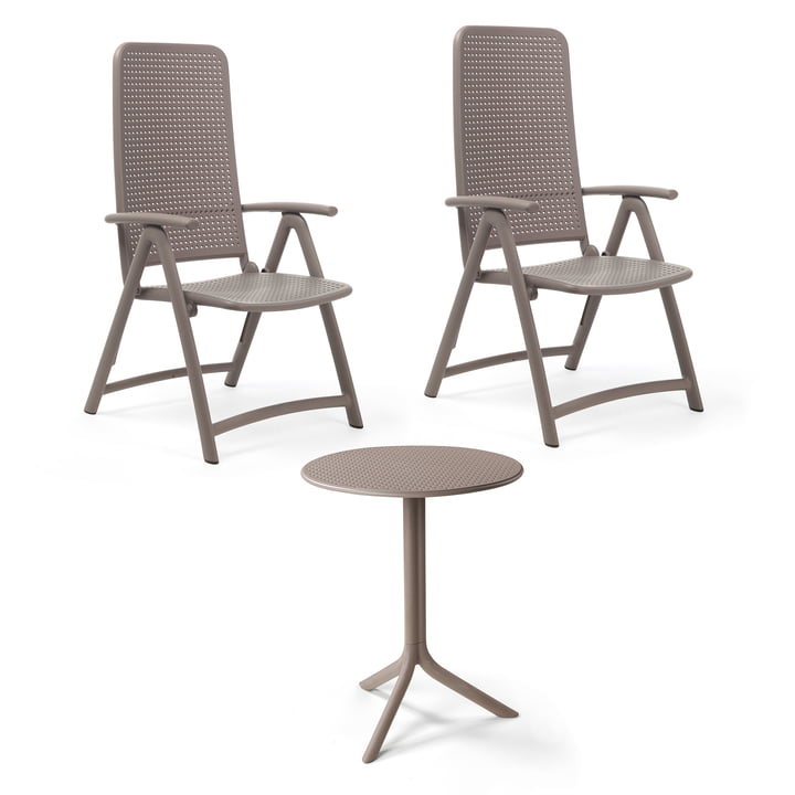 Nardi - Darsena Relax folding armchair (2x) + Step table, tortora