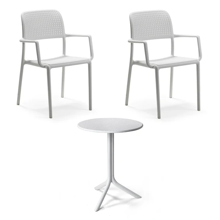 Nardi - Bora armchair (2x) + Step table, white