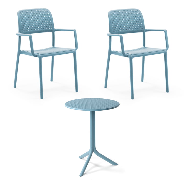Nardi - Bora armchair (2x) + Step table, celeste
