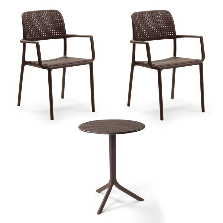 Nardi - Bora armchair (2x) + Step table, caffe