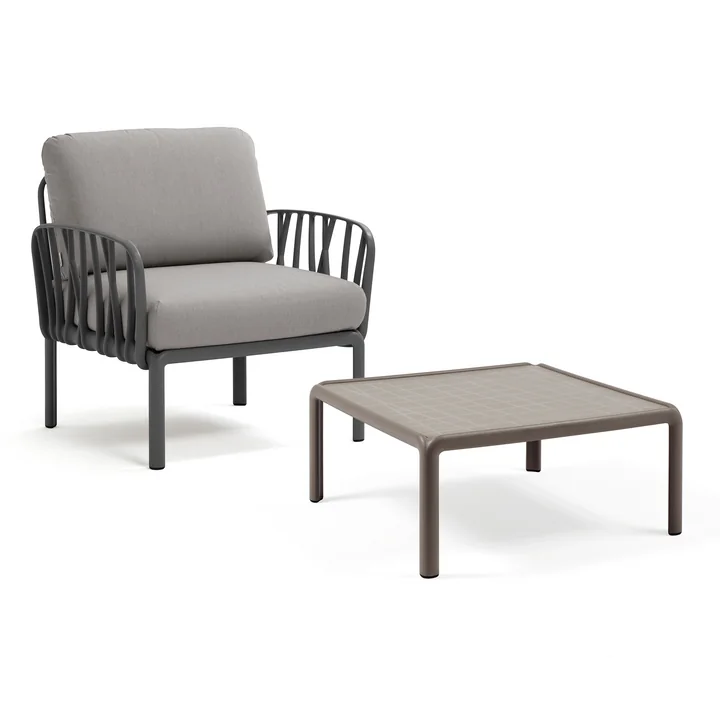 Nardi - Komodo Poltrona armchair + Komodo garden table 70 x 70 cm, anthracite / gray / tortora