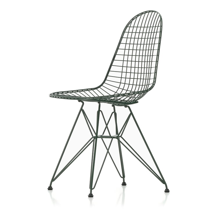 Wire Chair DKR (H 43 cm), dark green / without cover, plastic glides (basic dark) from Vitra