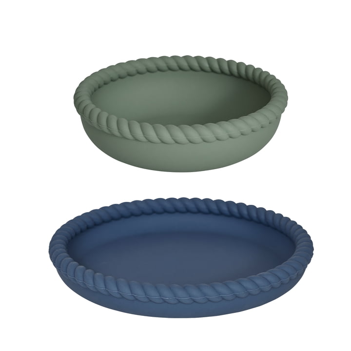 Mellow plate & bowl, blue / olive (set of 2) from OYOY