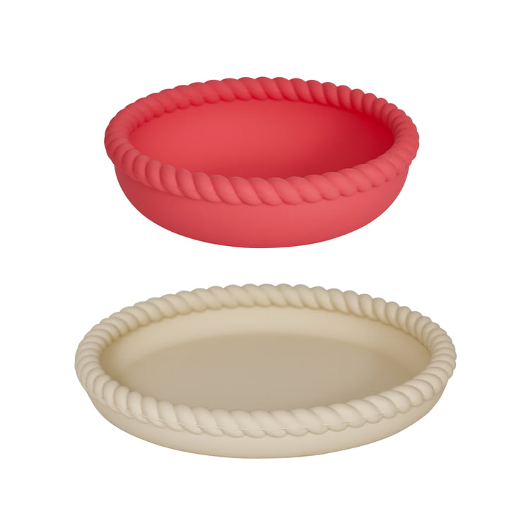 Mellow plate & bowl, vanilla / cherry red (set of 2) by OYOY