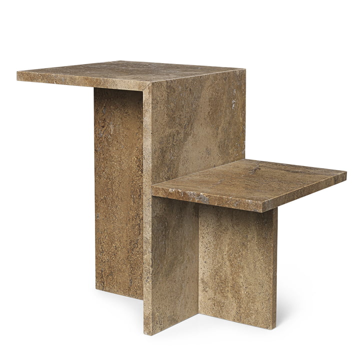 ferm Living - Distinct Side table, dark brown travertine stone