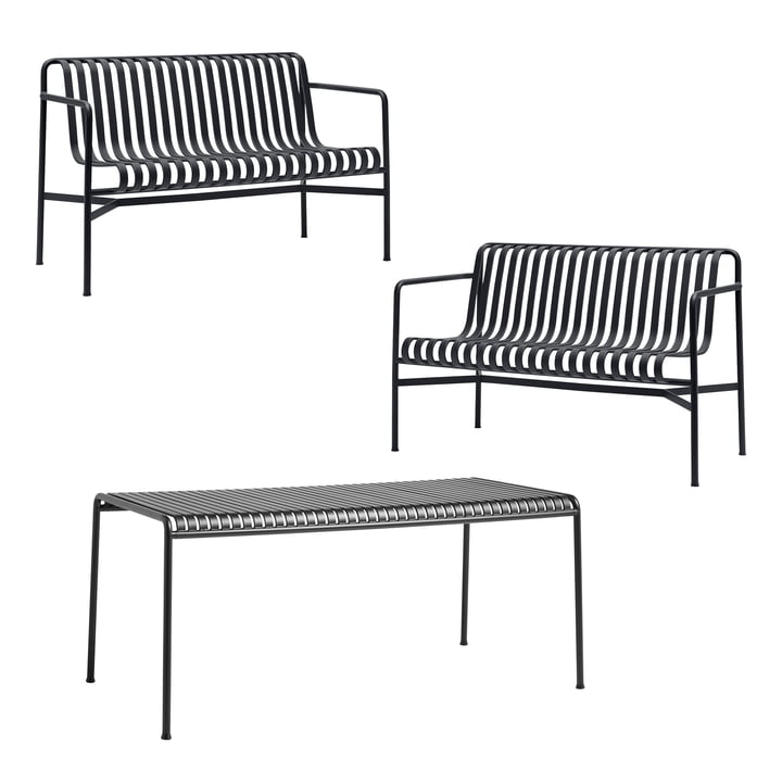 Hay - Palissade Table + Dining Bench (set of 2), anthracite
