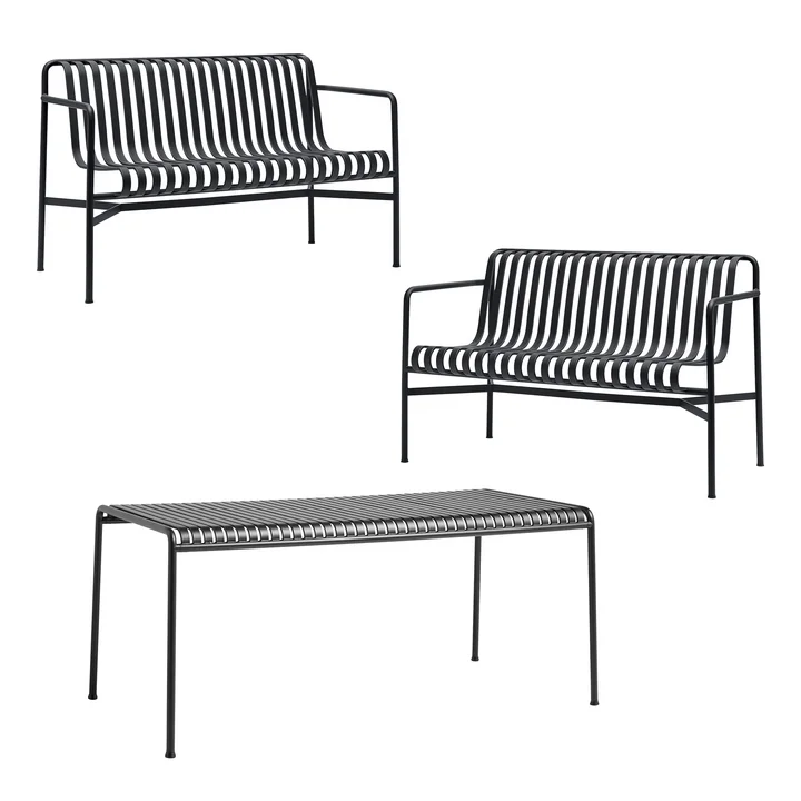 HAY - Palissade table + dining bench (set of 2), anthracite