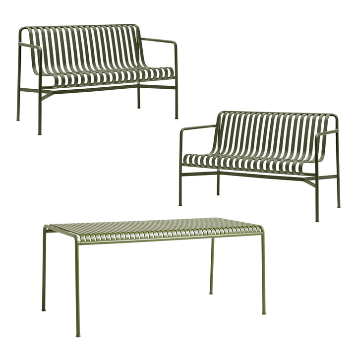Hay - Palissade table + dining bench (set of 2), olive