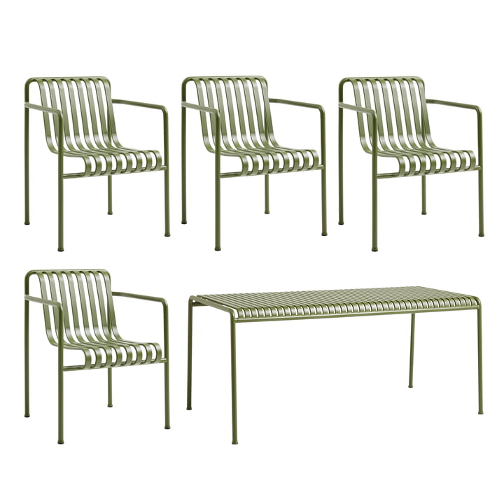 Hay - Palissade Table + Dining Armchair (Set of 4), olive