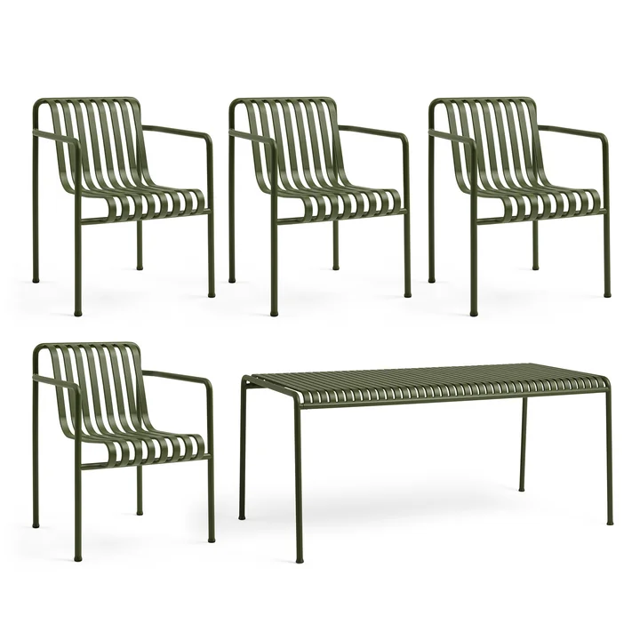 HAY - Palissade Table + Dining Armchair (set of 4), olive