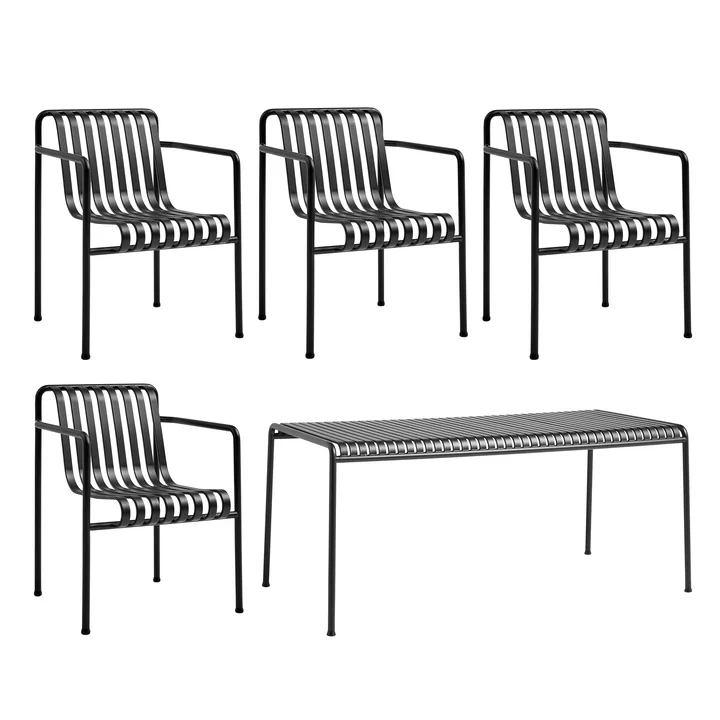 HAY - Palissade Table + Dining Armchair (set of 4), anthracite
