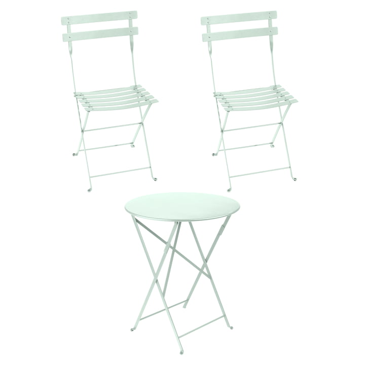 Fermob - Bistro Folding table + 2 folding chairs, glacier mint