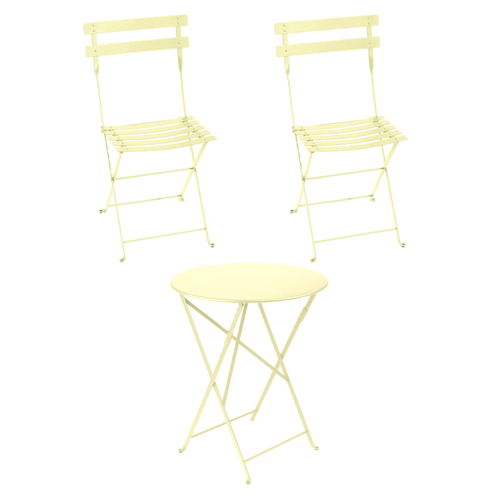 Fermob - Bistro Folding table + 2 folding chairs, lemon sorbet