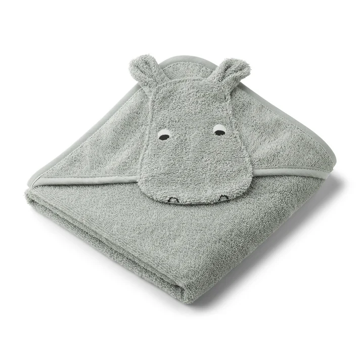 Albert Baby towel with hood from LIEWOOD in the Hippo design, dove blue