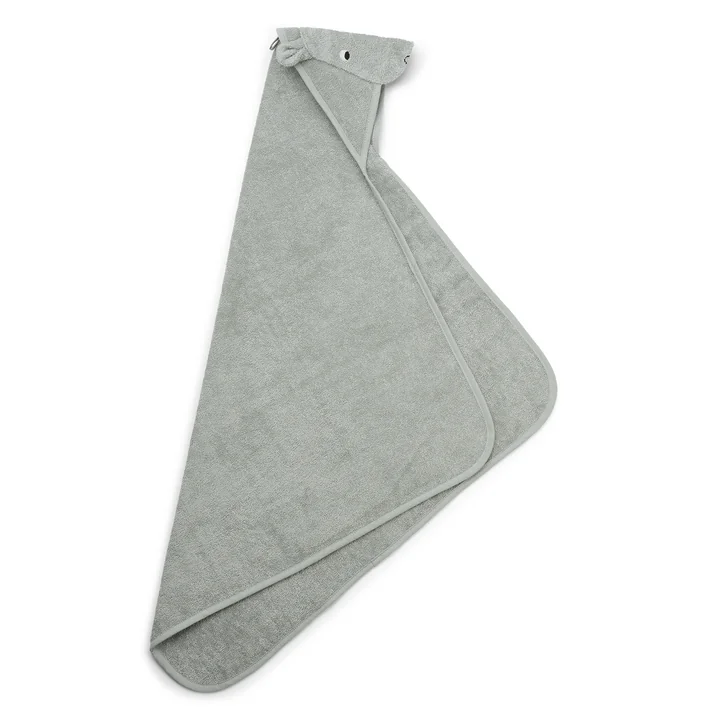 Albert Baby towel with hood from LIEWOOD in the Hippo design, dove blue