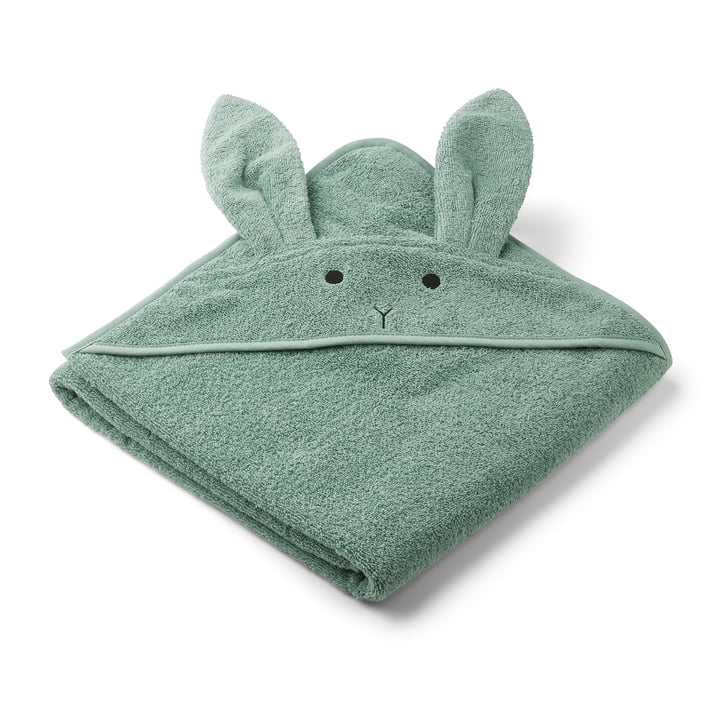 Augusta Junior towel with hood by LIFEWOOD in the design rabbit, peppermint