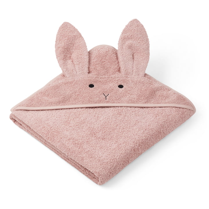 Augusta Junior towel with hood by LIFEWOOD in the design rabbit, rose