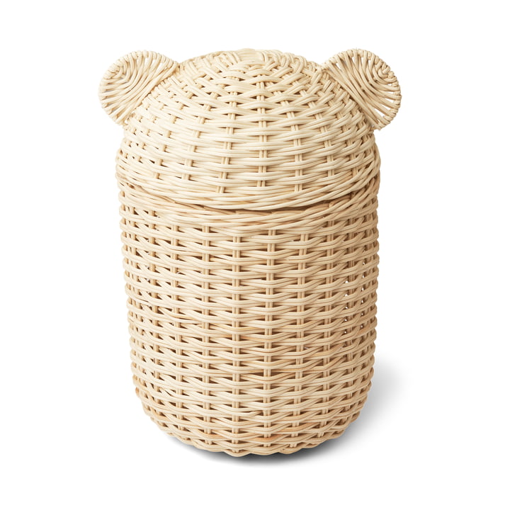 Kana Basket with lid in the design bear made of rattan